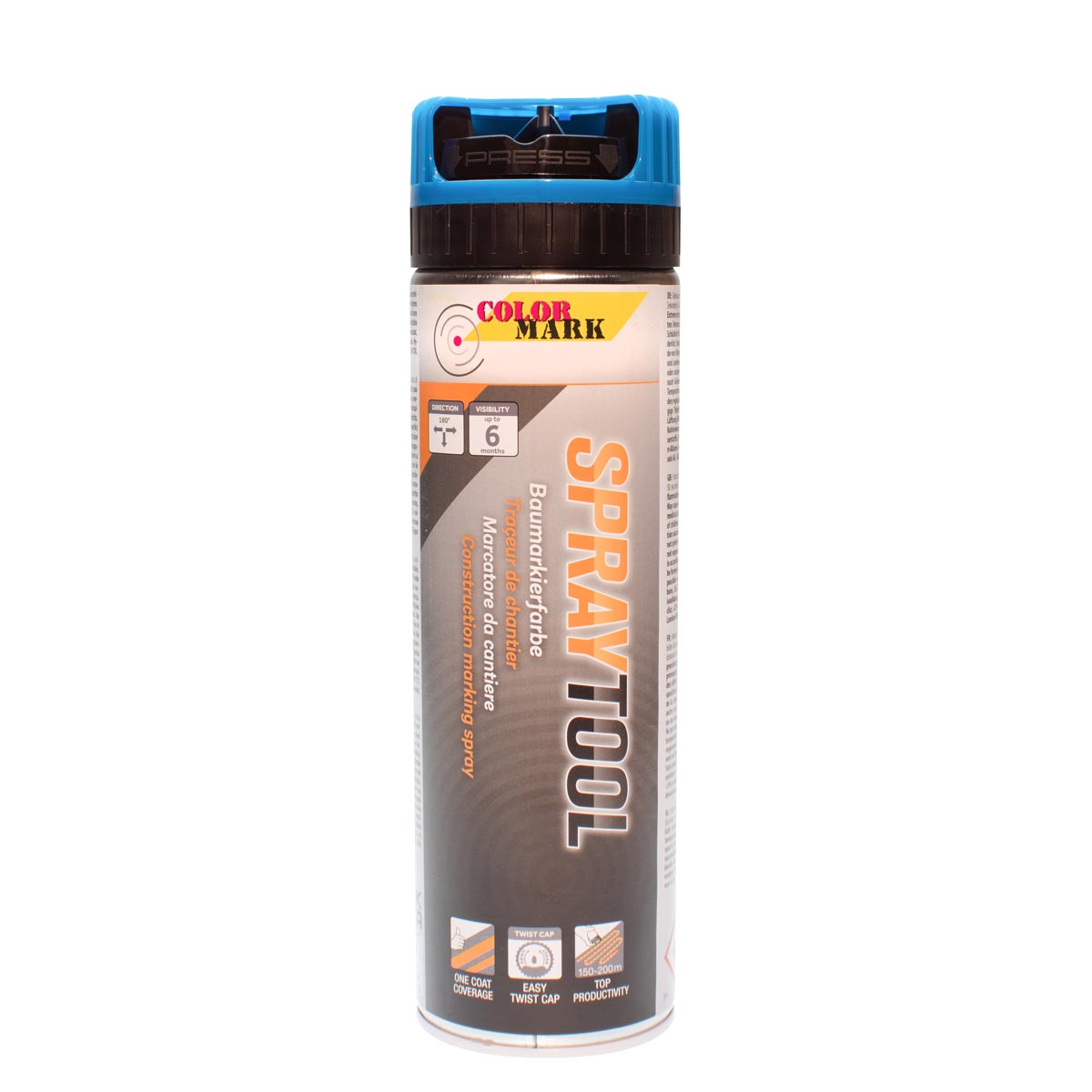 SPRAYTOOL - Baumarkierfarbe leuchtblau mit Sicherheitskappe, 500 ml SPRAYTOOL - Baumarkierfarbe leuchtblau mit Sicherheitskappe, 500 ml