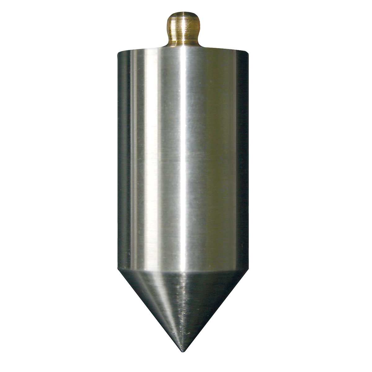 Zylindrisches Senklot 300 g aus nicht magnetischem V2A-Edelstahl mit Messingknopf und Spitze.
