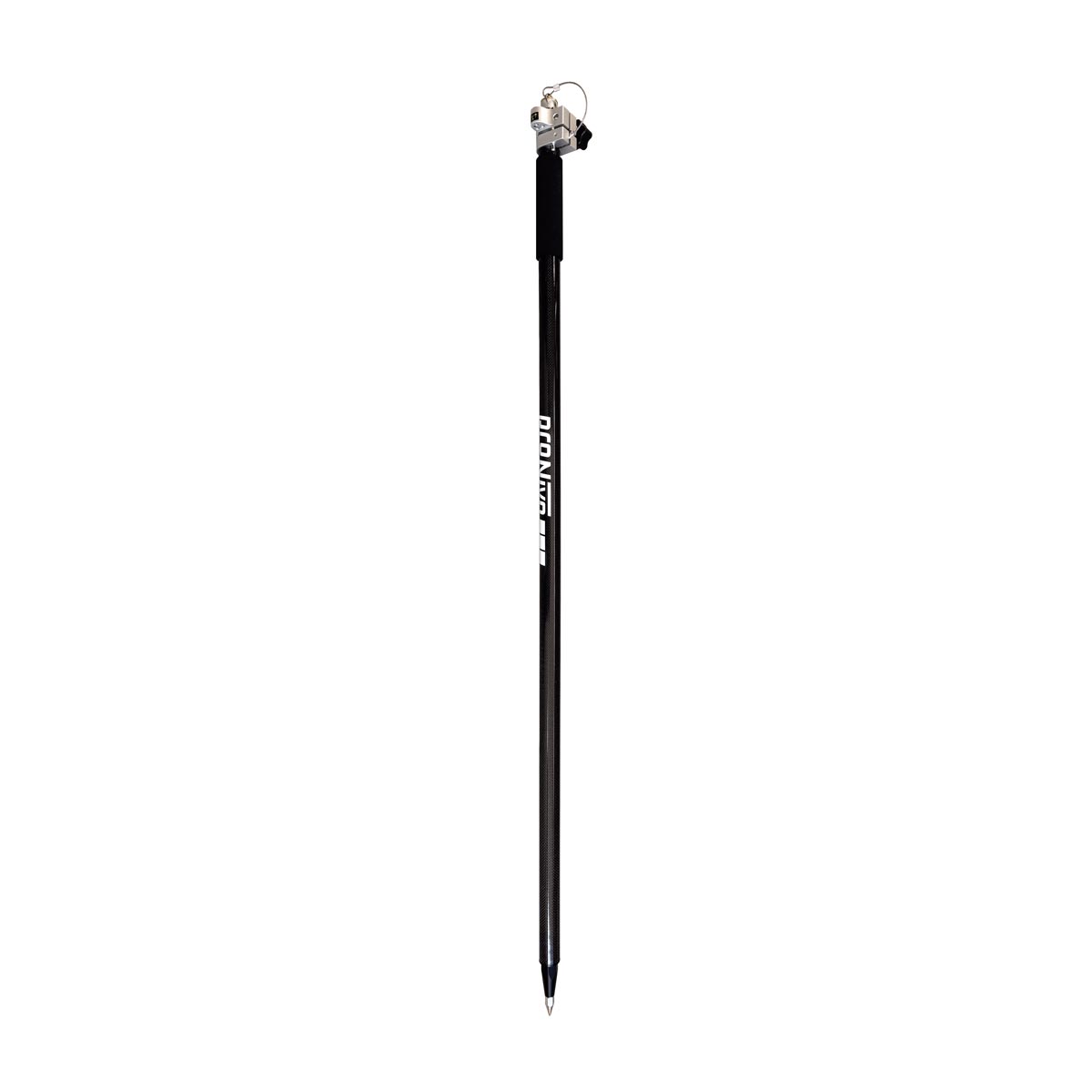 Schwarzer proNIVO Universal-Carbonstab 2,6 m mit Schaumstoffgriff, silberner Klemme und Stahlspitze.