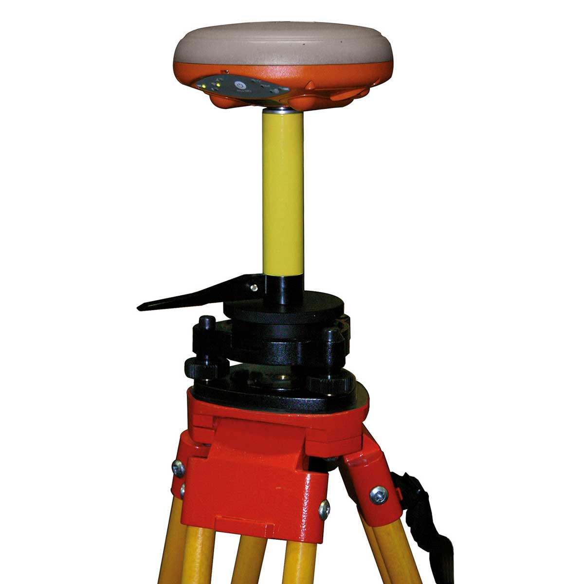 Montierter proNIVO GNSS-Basisstab auf einem Stativ mit GNSS-Antenne zur exakten Höhenbestimmung.