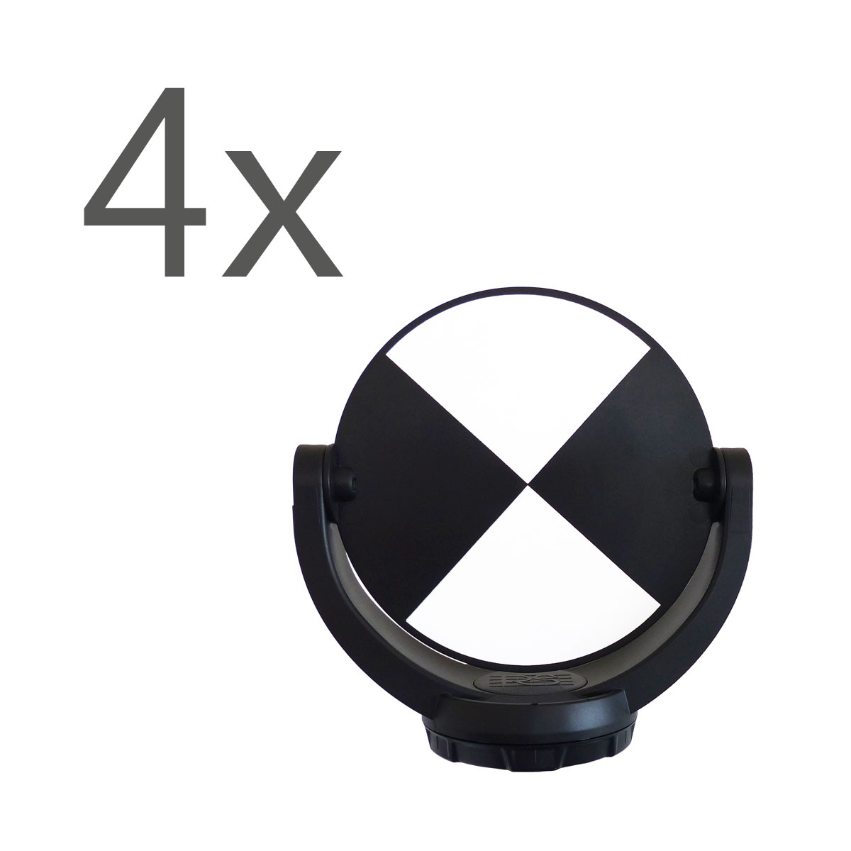 Vier drehbare, schwarz-weiße Laserscannermarken (Targets), enthalten im Kofferset Scannermarken von Rothbucher.