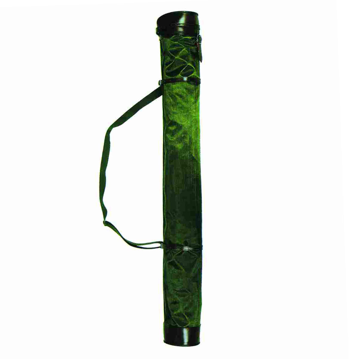 Grüne Fluchtstabtasche mit Schultergurt und Lederkappen für 6 zerlegbare Fluchtstäbe.