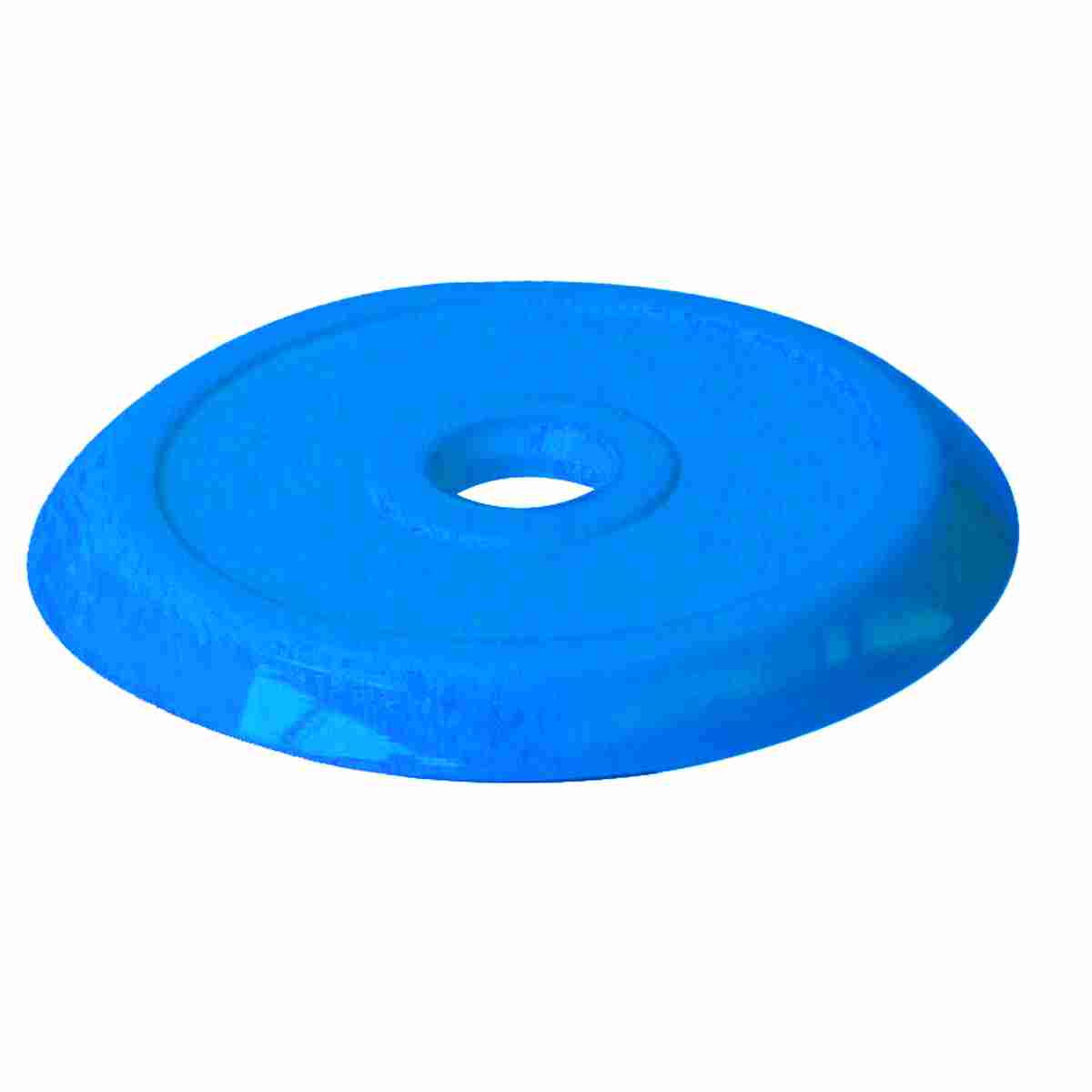 Blaue Unterlegplatte aus Polyamid Ø 60 mm ohne Aufschrift mit Mittelbohrung Ø 9 mm.