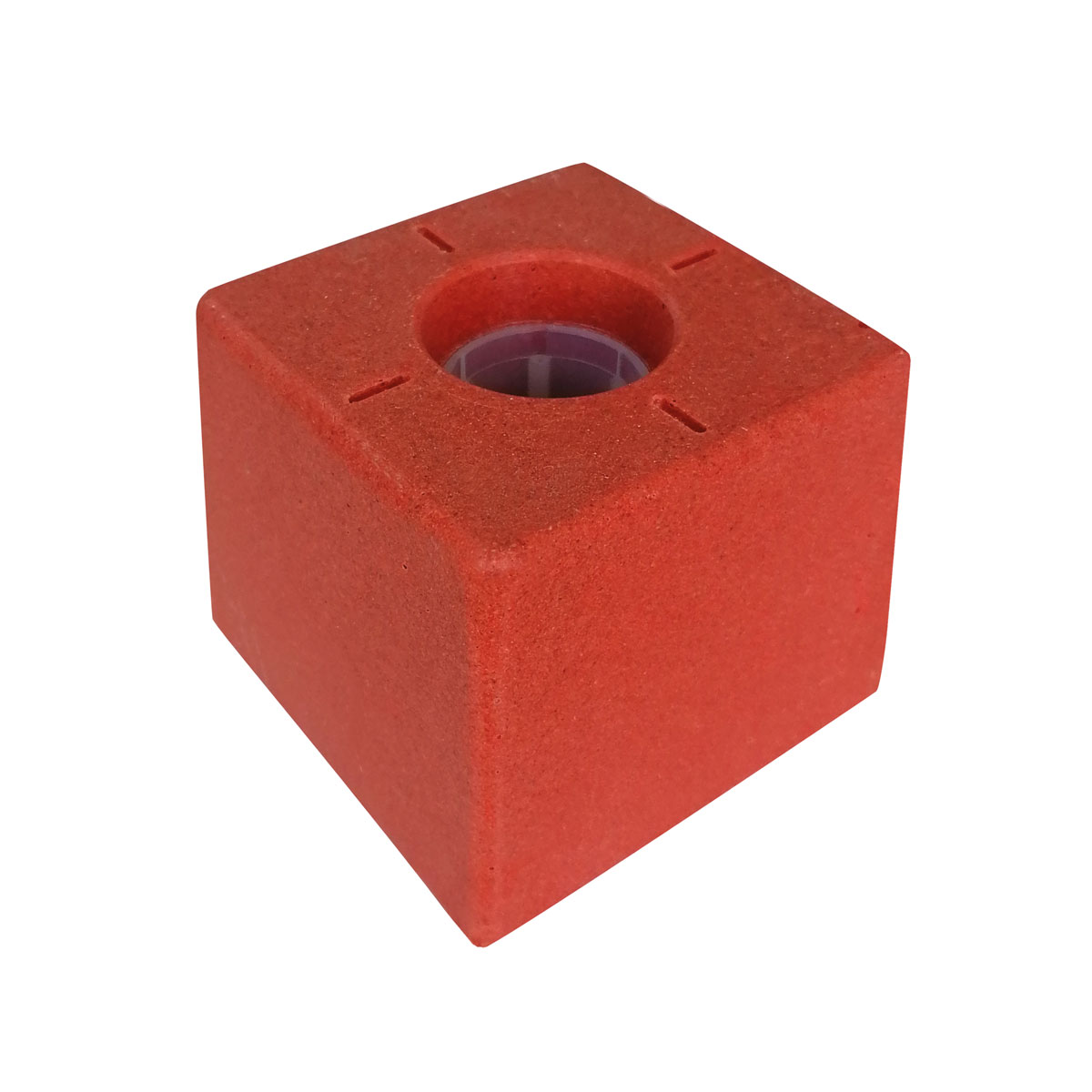 Roter Grenzmarkenkopf mit Mittelloch und Kerbmarkierungen als farbige Ausführung.