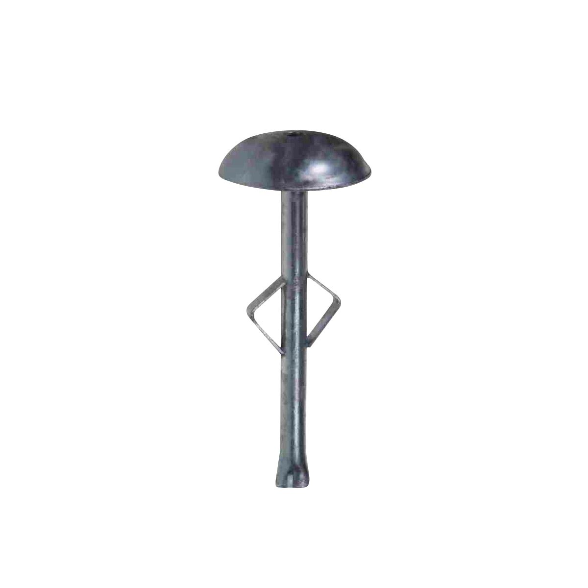 Verzinkte Stahlmarke 300 mm mit gewölbtem Kopf, Zentrierloch und zwei Spreizankern.