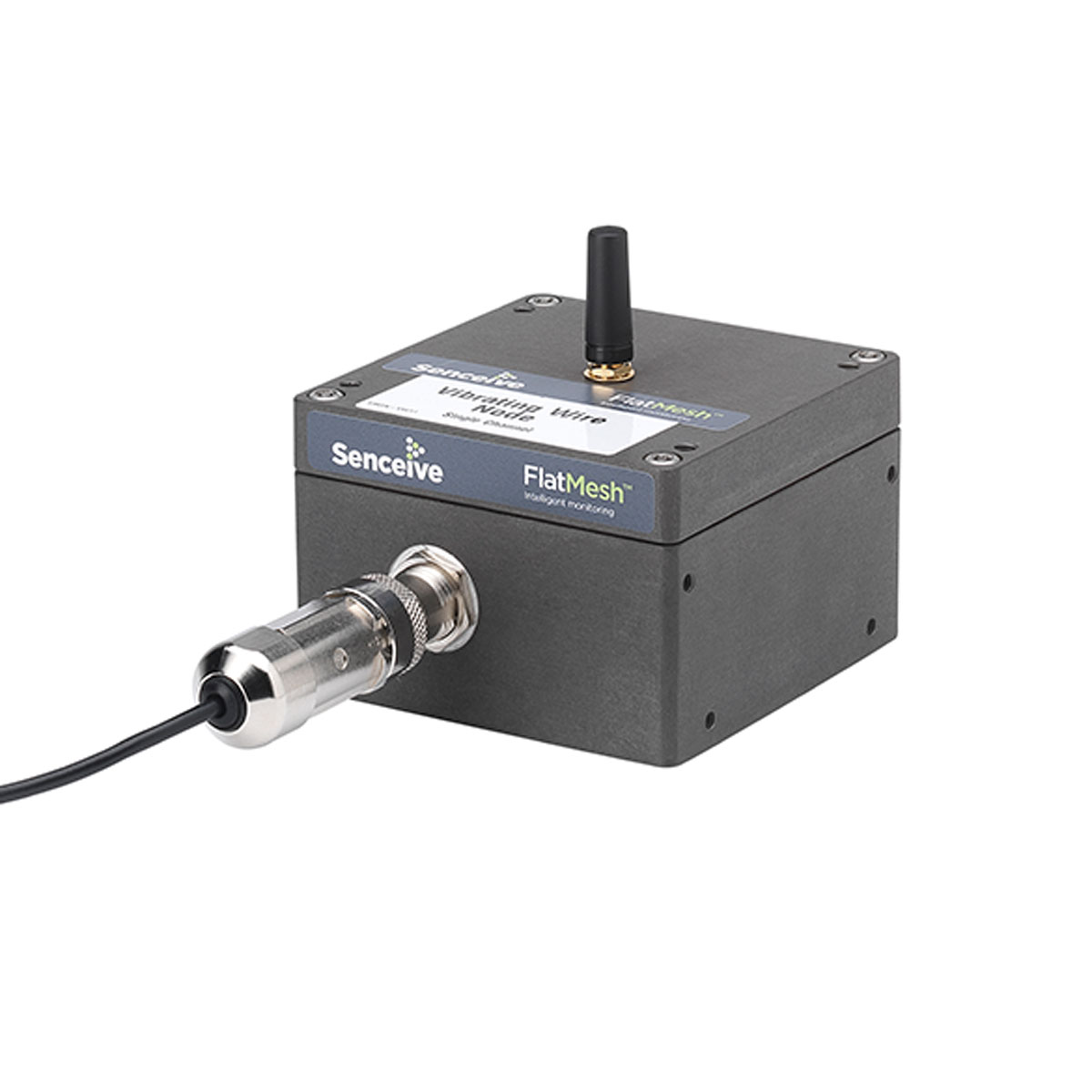 Der Senceive FlatMesh 3 Sensor Node mit Anschluss für externe Vibrating Wire (Vibrierdraht) Sensoren.