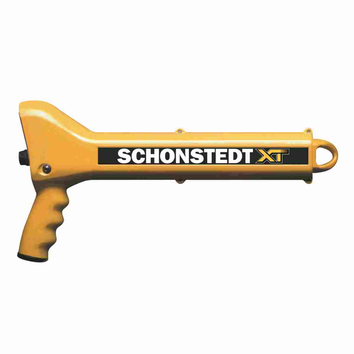 Gelbes Schonstedt XT Magnetsuchgerät GA-92XTd mit Pistolengriff und Aufhängeöse.