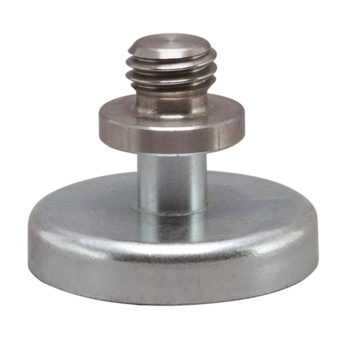 Magnet-Adapter mit runder Magnetplatte und 5/8 Zoll Außengewinde aus Edelstahl für Prismen und GNSS-Antennen.