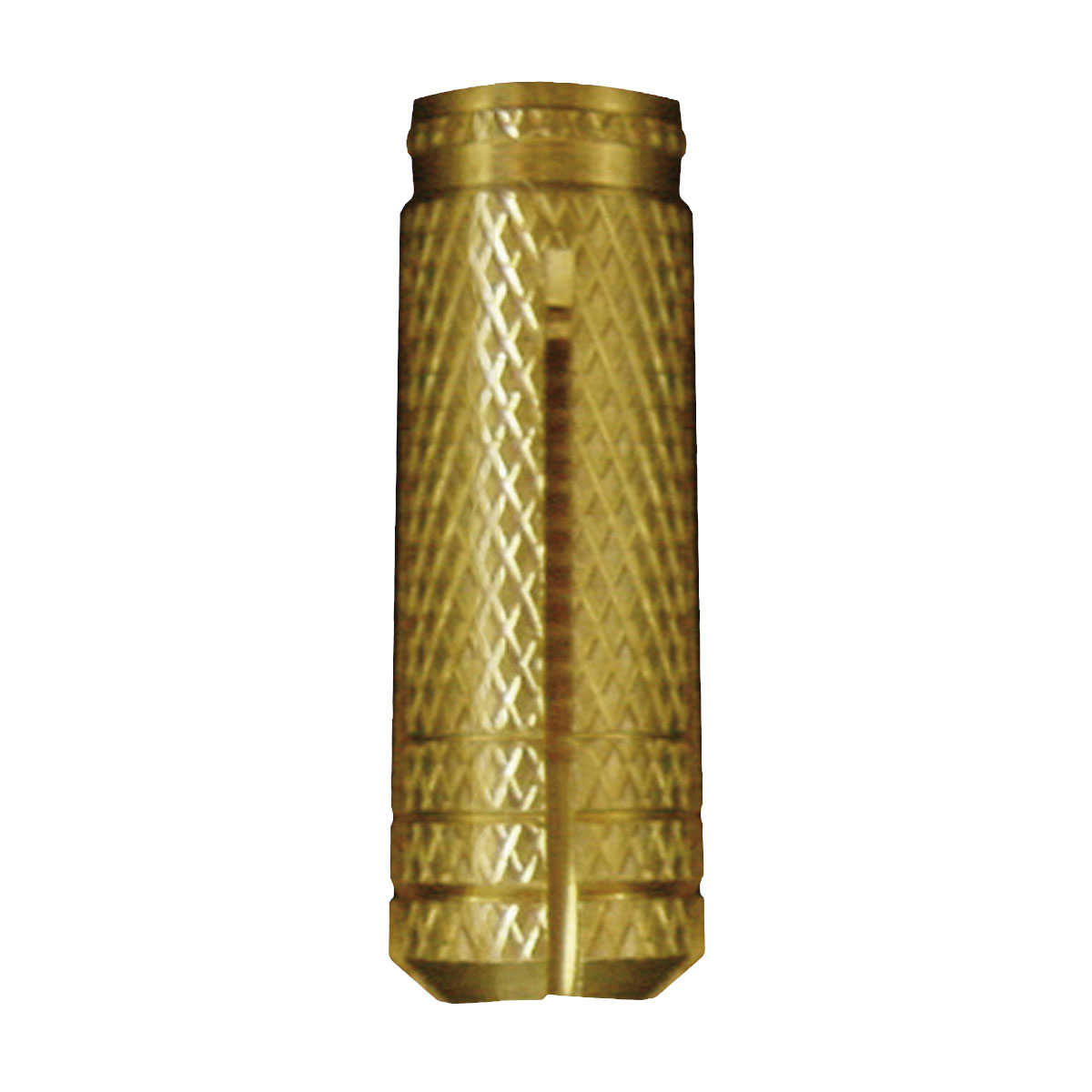 Gerändelter Messingspreizdübel M8 x 40 mm mit Längsschlitz für Bohrlöcher Ø 10 mm.