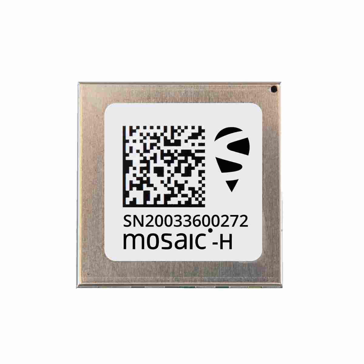 Septentrio GNSS-Modul mosaic-H mit Abschirmblech und Datamatrix-Code.