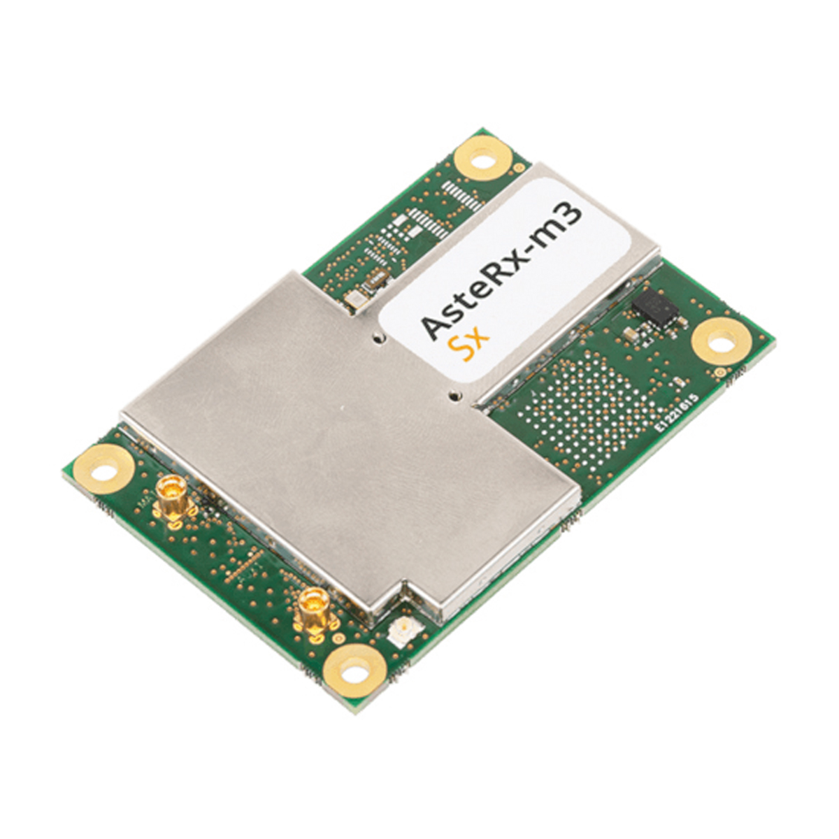 Septentrio GNSS-Board AsteRx-m3 Sx mit Abschirmblech und zwei Antennenanschlüssen.