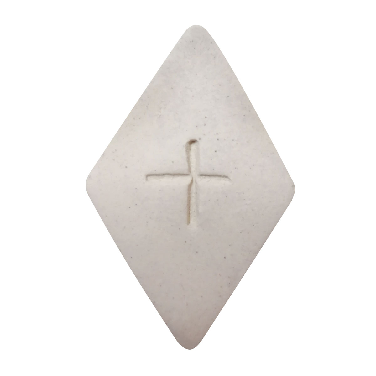 Versicherungszeichen aus Ton "Rauteform" weiß, ca. 5x5 cm, Symbol Strichkreuz