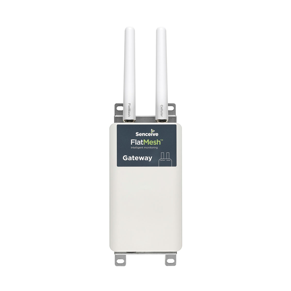 Das Senceive FlatMesh 4G Gateway mit zwei Antennen für die Datenübertragung des drahtlosen Monitoring-Netzwerks.