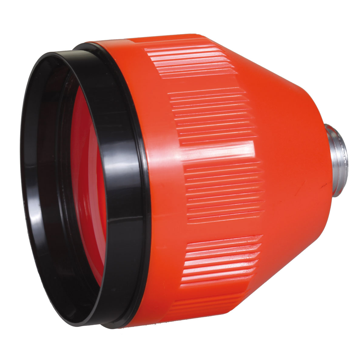 Orange Einzelprisma mit schwarzem Ring und M20-Gewinde, Seitenansicht.