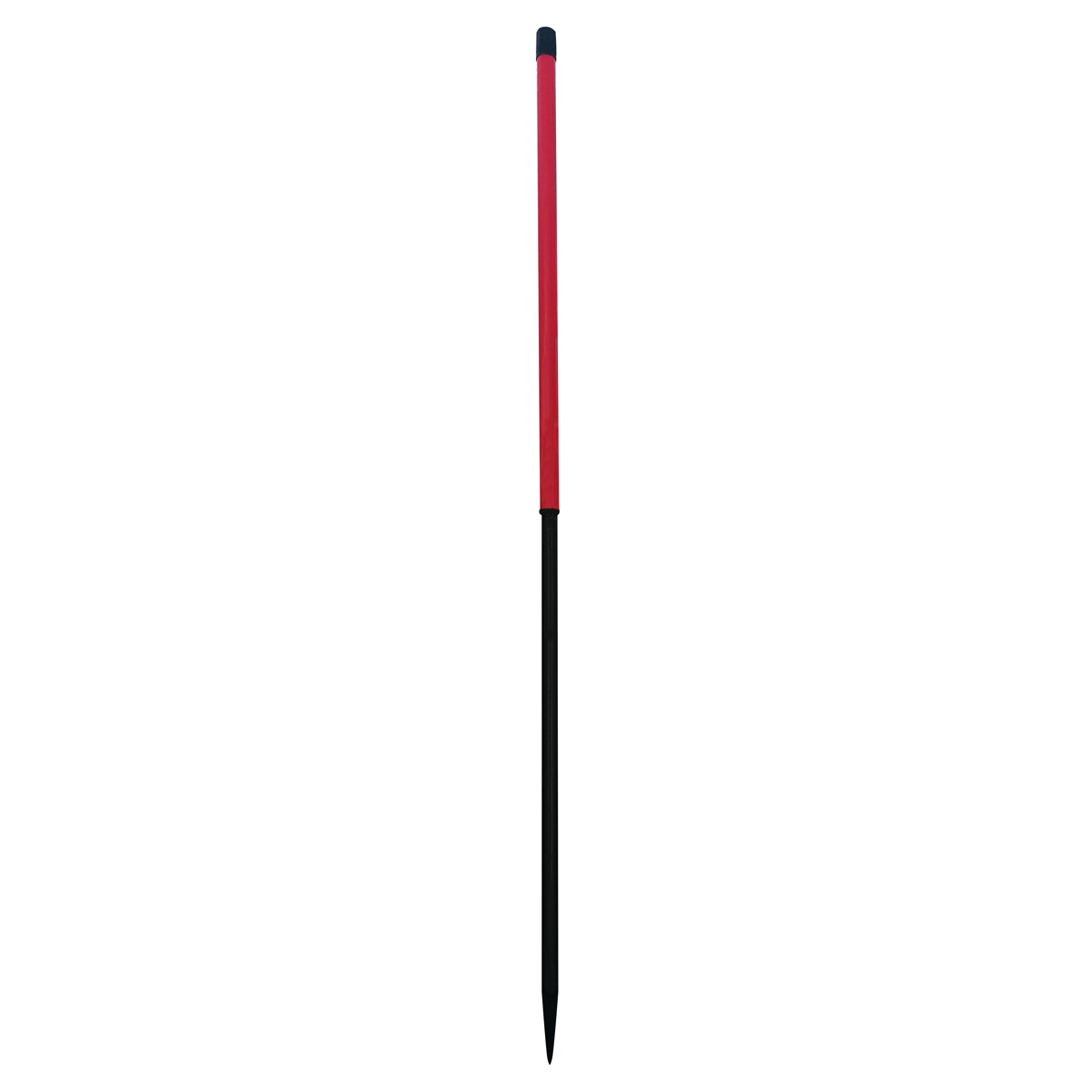 Vorschlagstange 145 cm, Ø 26 mm, mit rotem Kunststoffmantelgriff, schwarzer Endkappe und Rundspitze.