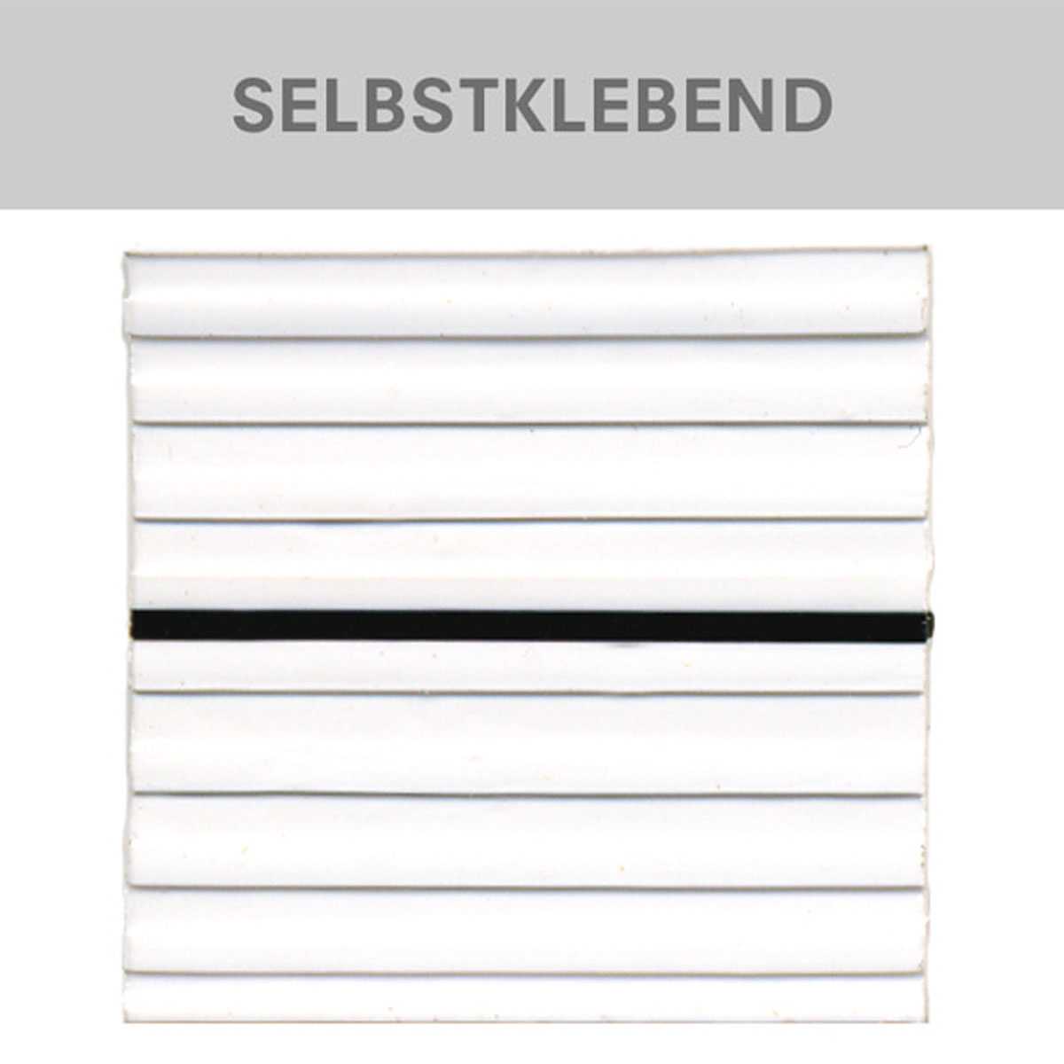Selbstklebende Meterrissmarke aus geripptem Kunststoff 30 x 30 mm mit schwarzem Strich auf weißem Grund.