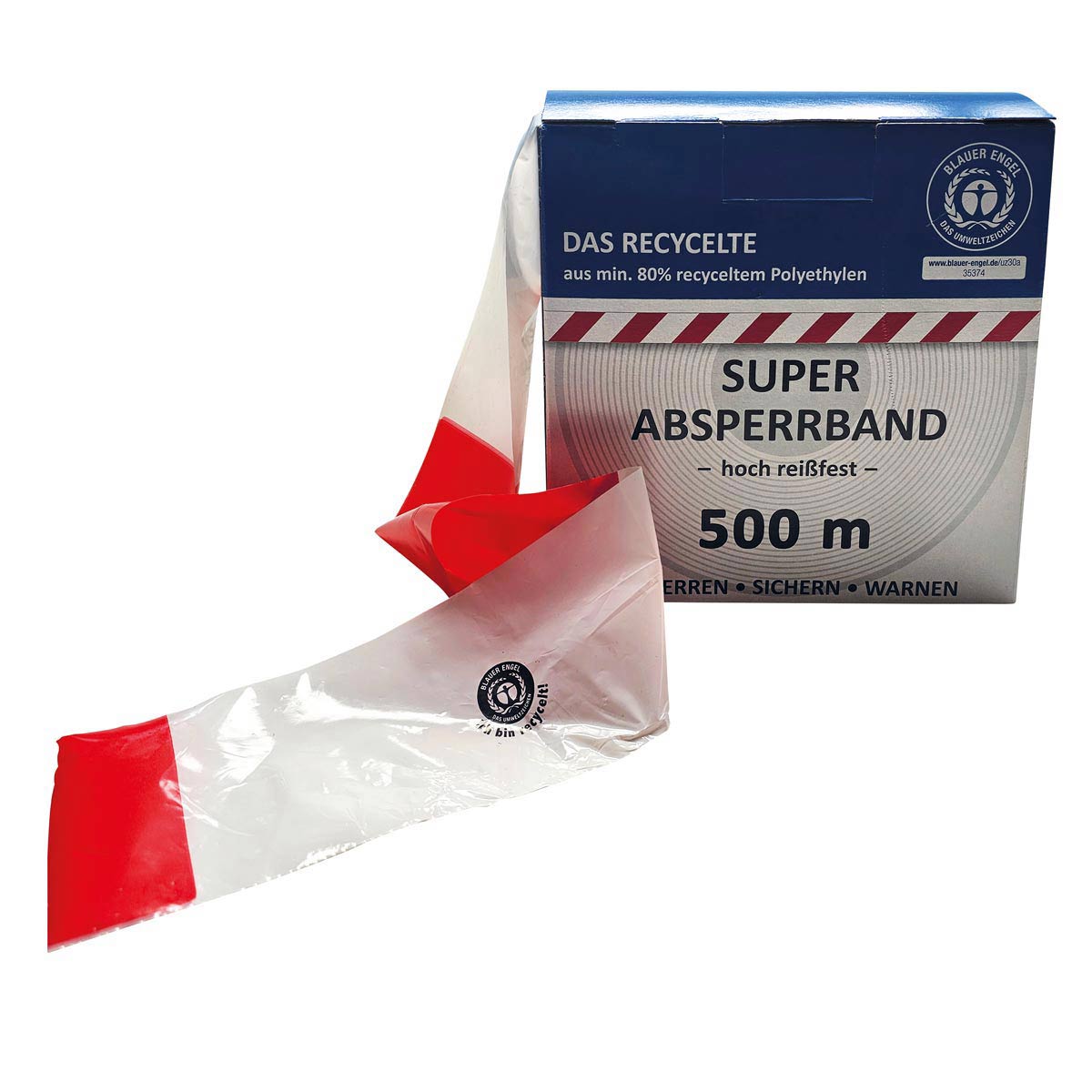 Folien-Absperrband rot/weiß PE, hoch reißfest, Breite 80 mm Folien-Absperrband rot/weiß PE, hoch reißfest, Breite 80 mm