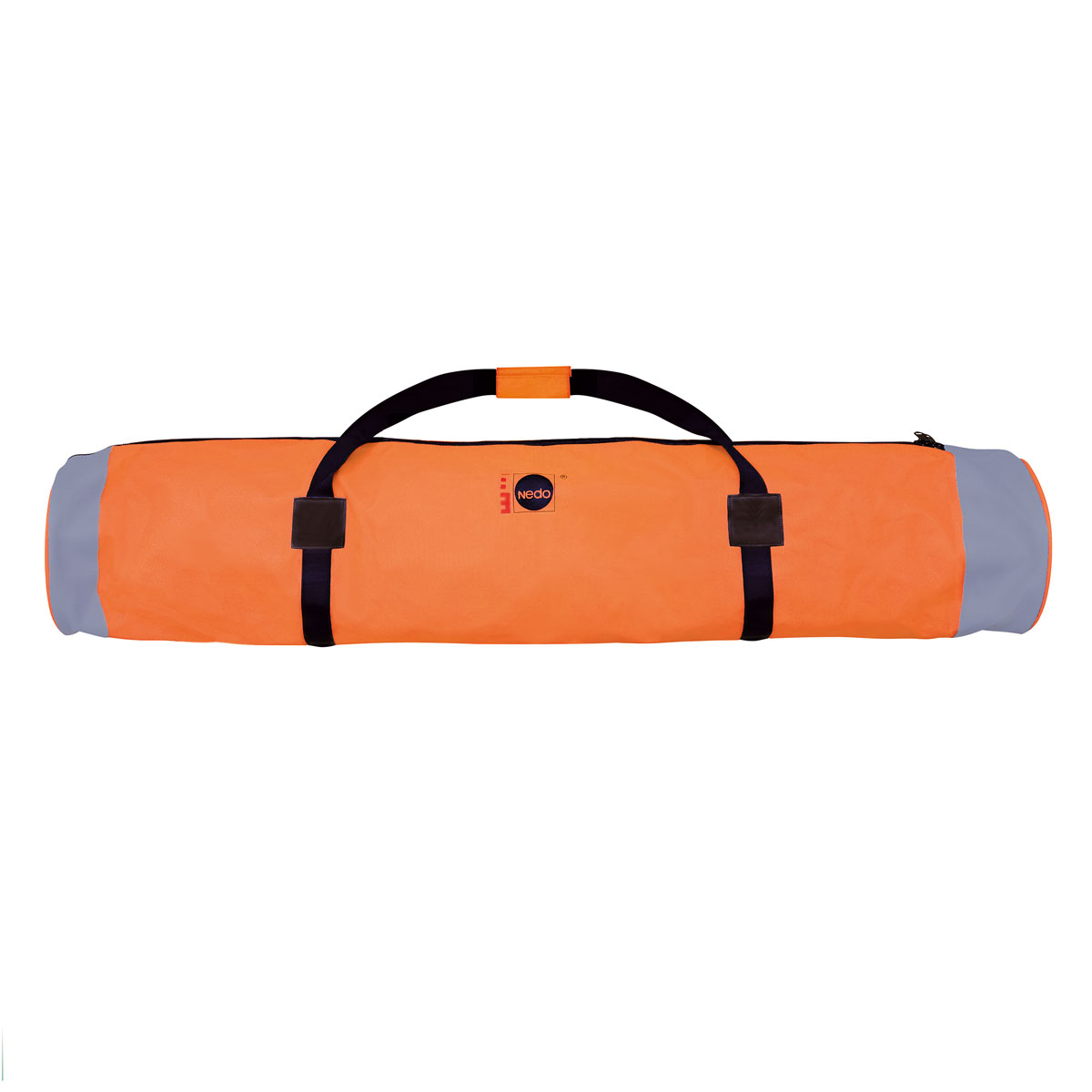 Orange Stativtasche mit grauen Enden, schwarzen Tragegriffen und Nedo-Logo.