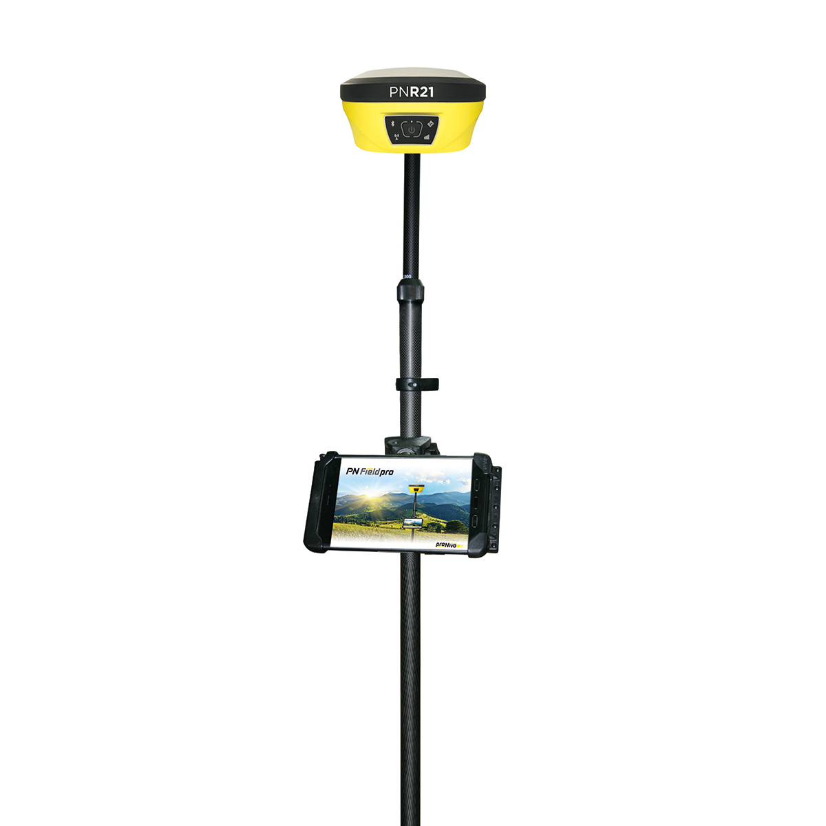 proNIVO PNR21 auf Carbon-Lotstab mit Tablet in Halterung und PN Field Pro Software.