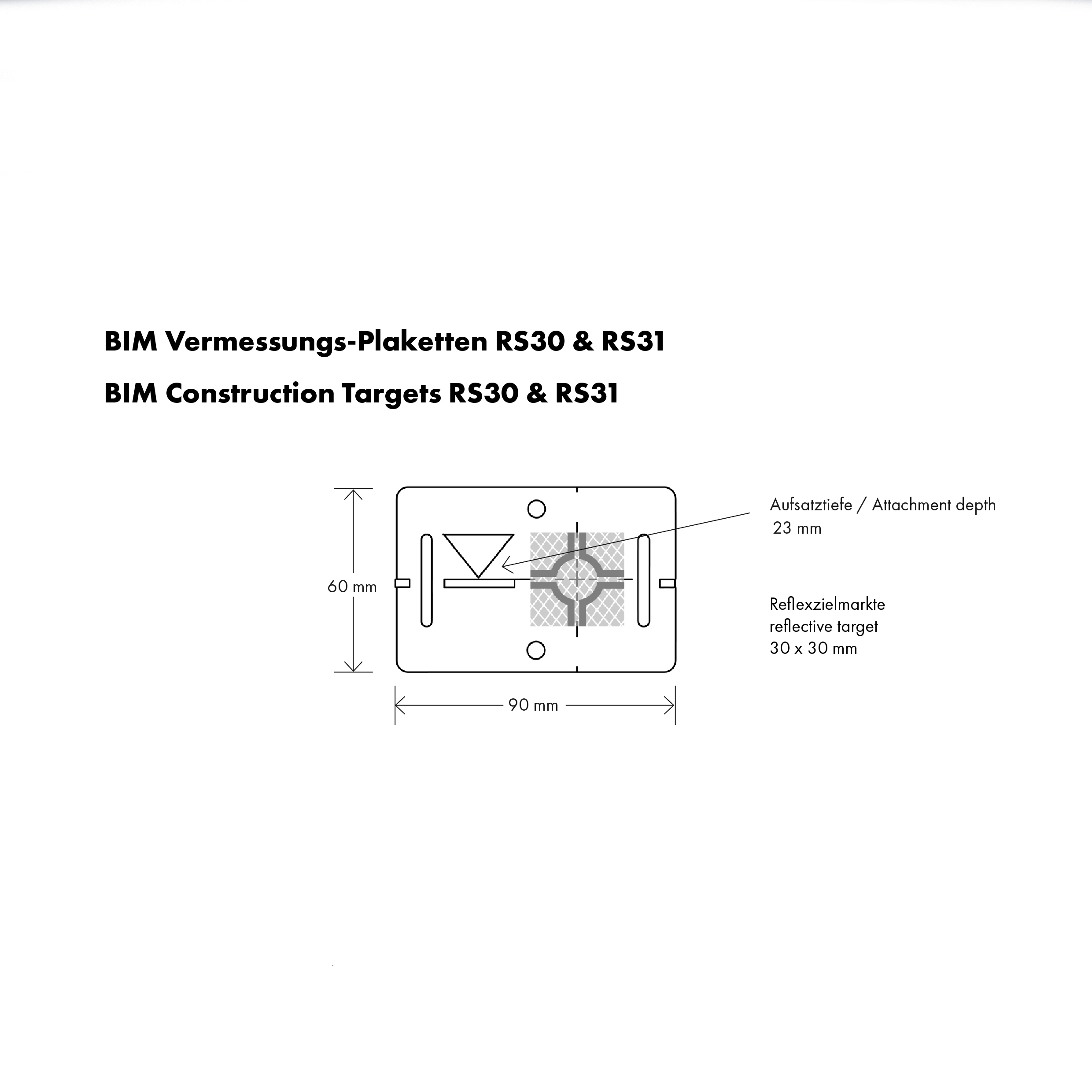 BIM Vermessungs-Plaketten RS30 mit reflektierender Zielmarke