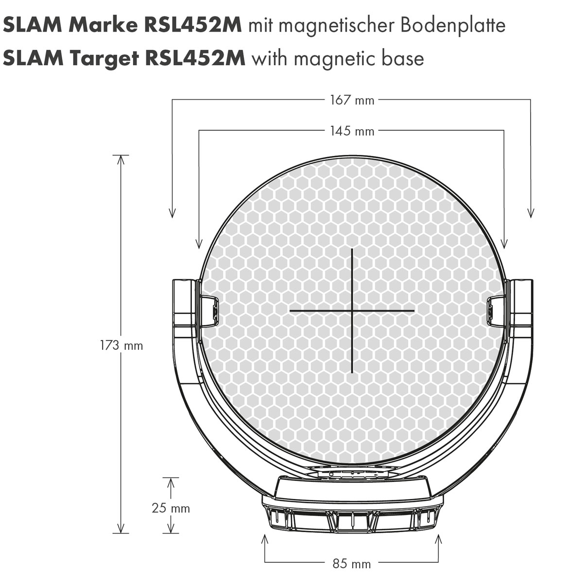 Technische Maßzeichnung der RSL452 SLAM-Marke mit Angaben zu Durchmesser und Höhe.