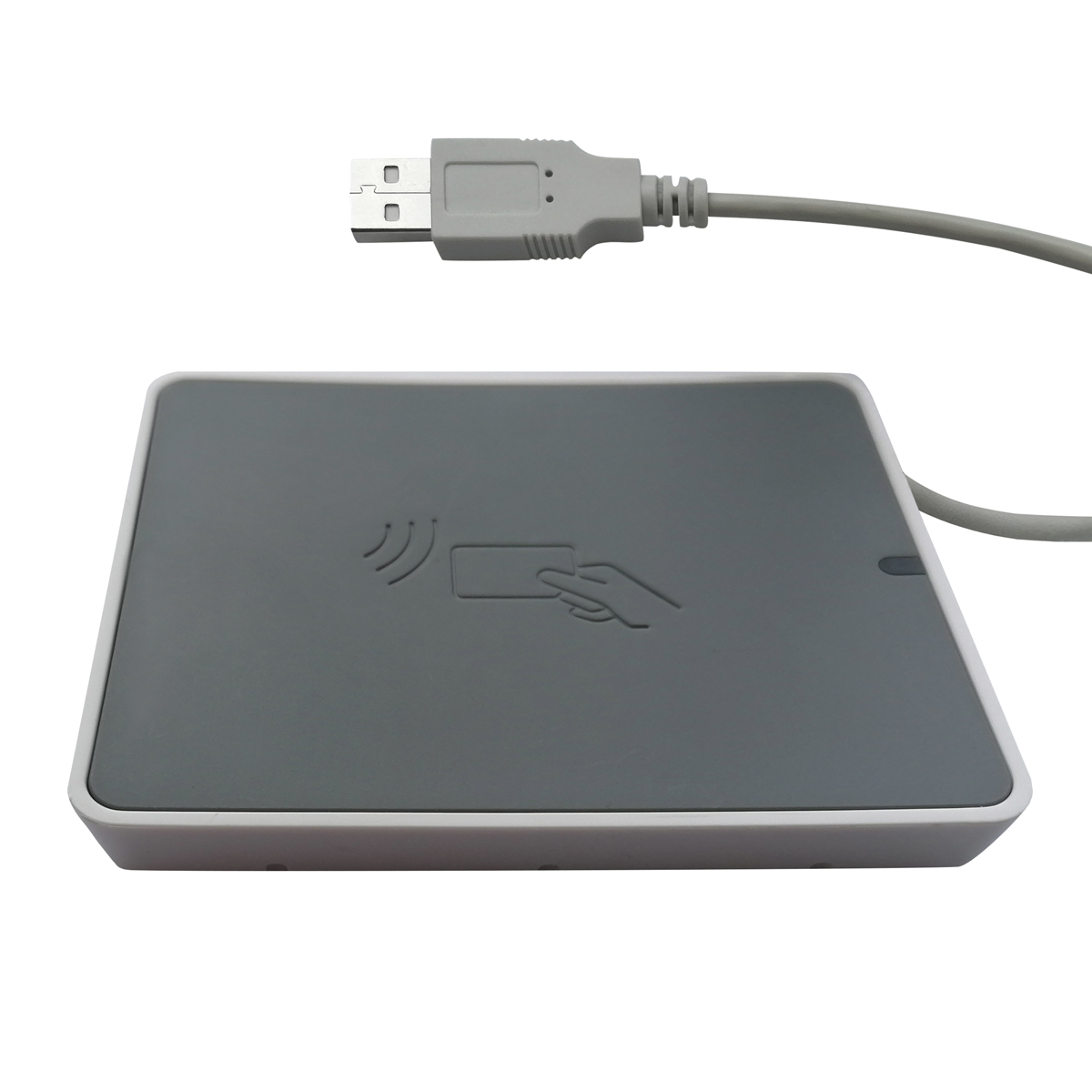 Grauer kontaktloser NFC-Kartenleser FS-FM3NT mit USB-Kabel.