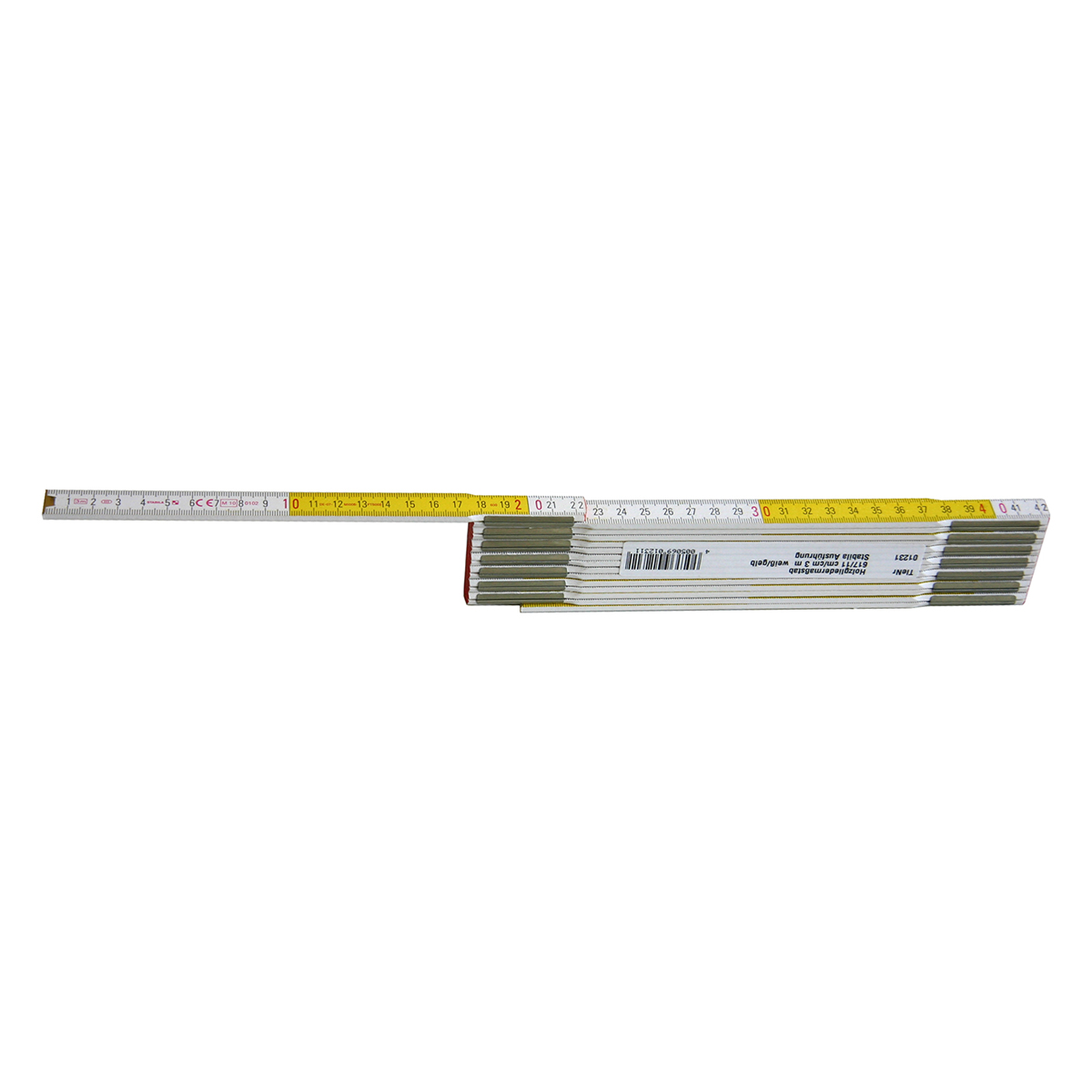 Holzgliedermaßstäbe 16 mm breit, 3 m lang weiß/gelb, beidseitige cm-und mm-Einteilung