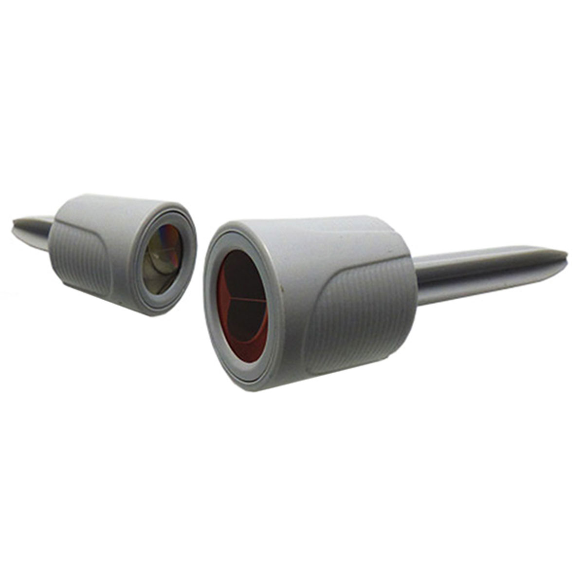 Zwei graue Miniprismen RSMP10 Ø 12,7 mm von Rothbucher Systeme mit Steckschaft.