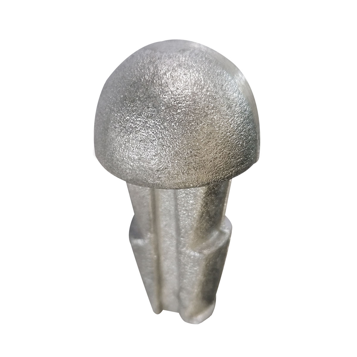 Höhenbolzen aus Silumin, 55 mm, mit halbkugelförmigem Kopf und gerilltem Schaft.