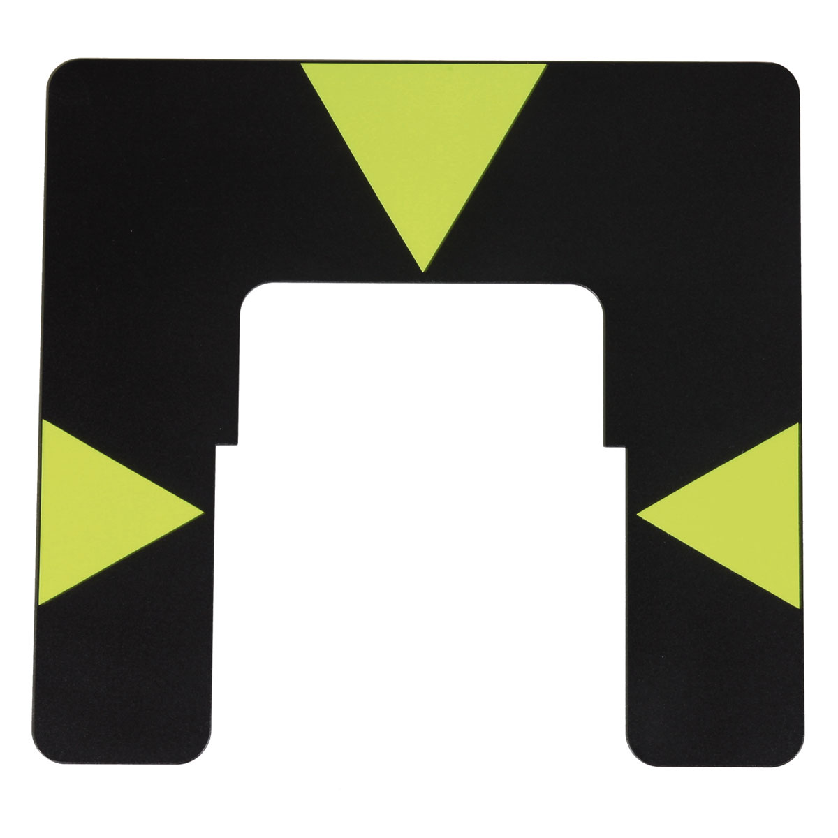 Die gelb-schwarze proNIVO Zieltafel aus Metall, kompatibel mit Leica GZT4 Prismen, für präzise Vermessungsarbeiten.