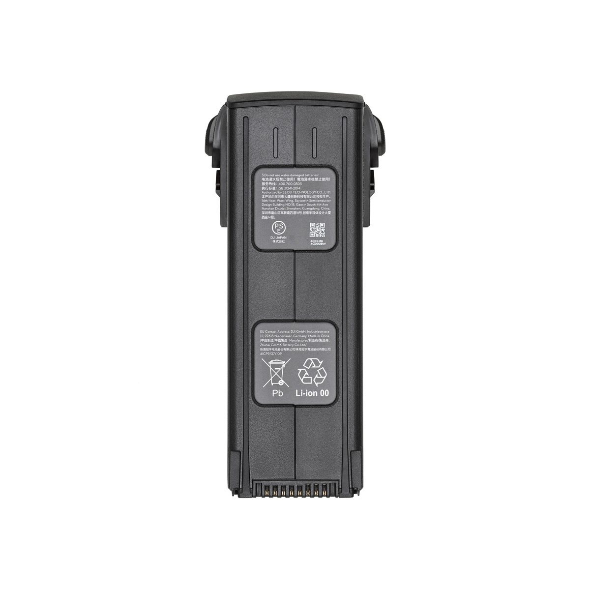 Schwarzer DJI Intelligent Flight Battery Akku für die Mavic 3, Draufsicht.