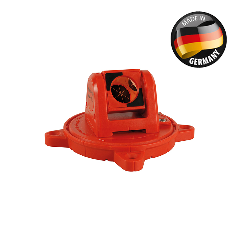 Rotes Miniprisma RSMP390M von Rothbucher Systeme in kippbarer Halterung auf drehbarer Grundplatte.