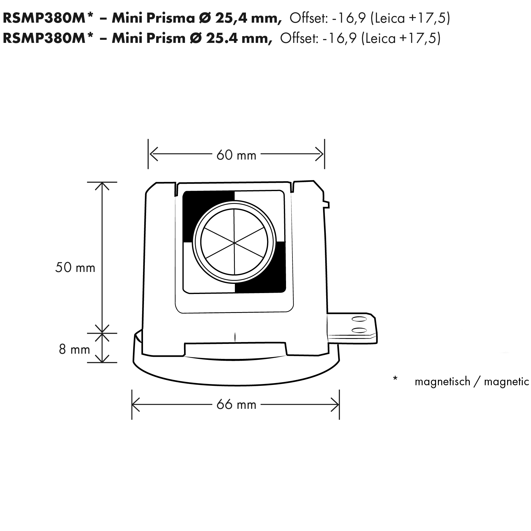 Miniprisma Ø 25,4 mm RSMP380G silberbeschichtet 180 ° drehbar im Kunststoffgehäuse, Grau