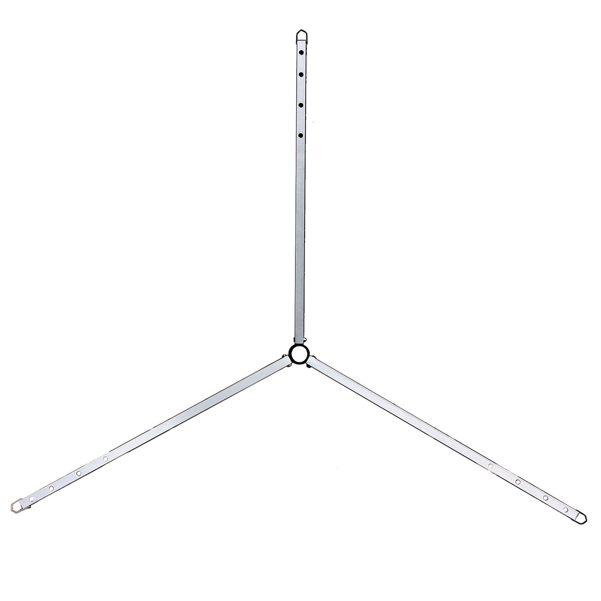 Aufgeklappter Stativstern aus Aluminium mit drei Auslegern für den stabilen Stand von Vermessungsstativen.