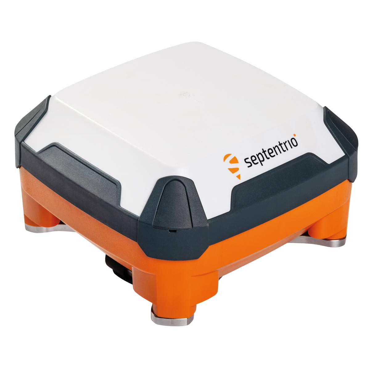 Septentrio GNSS-Smartantenne AntaRx Si3 in Weiß-Orange mit dunkelgrauem Kantenschutz.