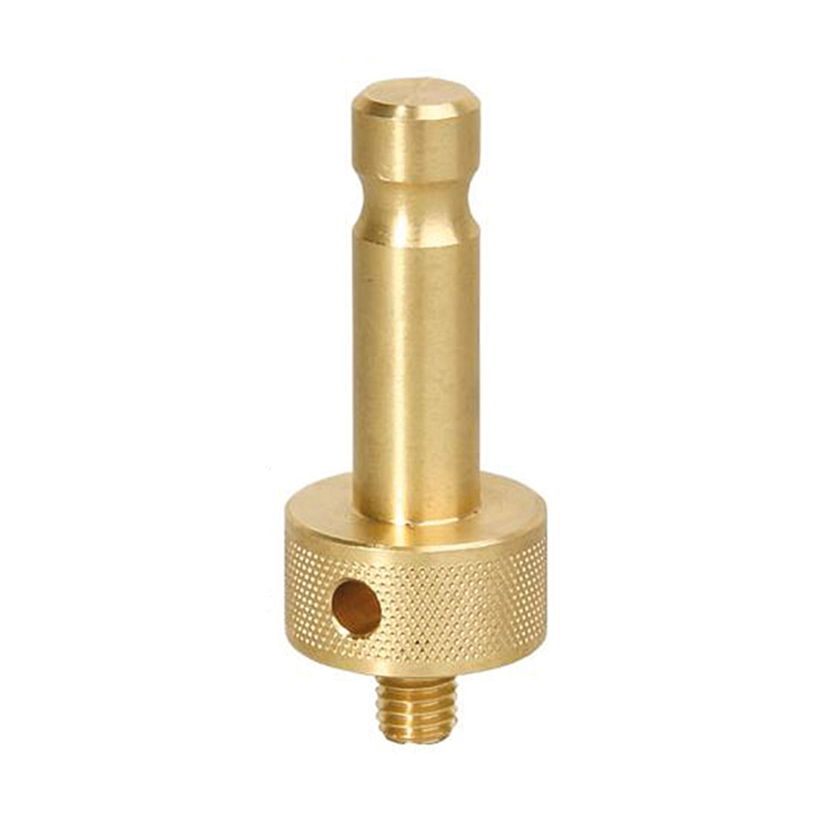 Messing-Adapter M8 auf Leica-Zapfen mit gerändeltem Ring und Klemmbohrung für GNSS-Antennen.