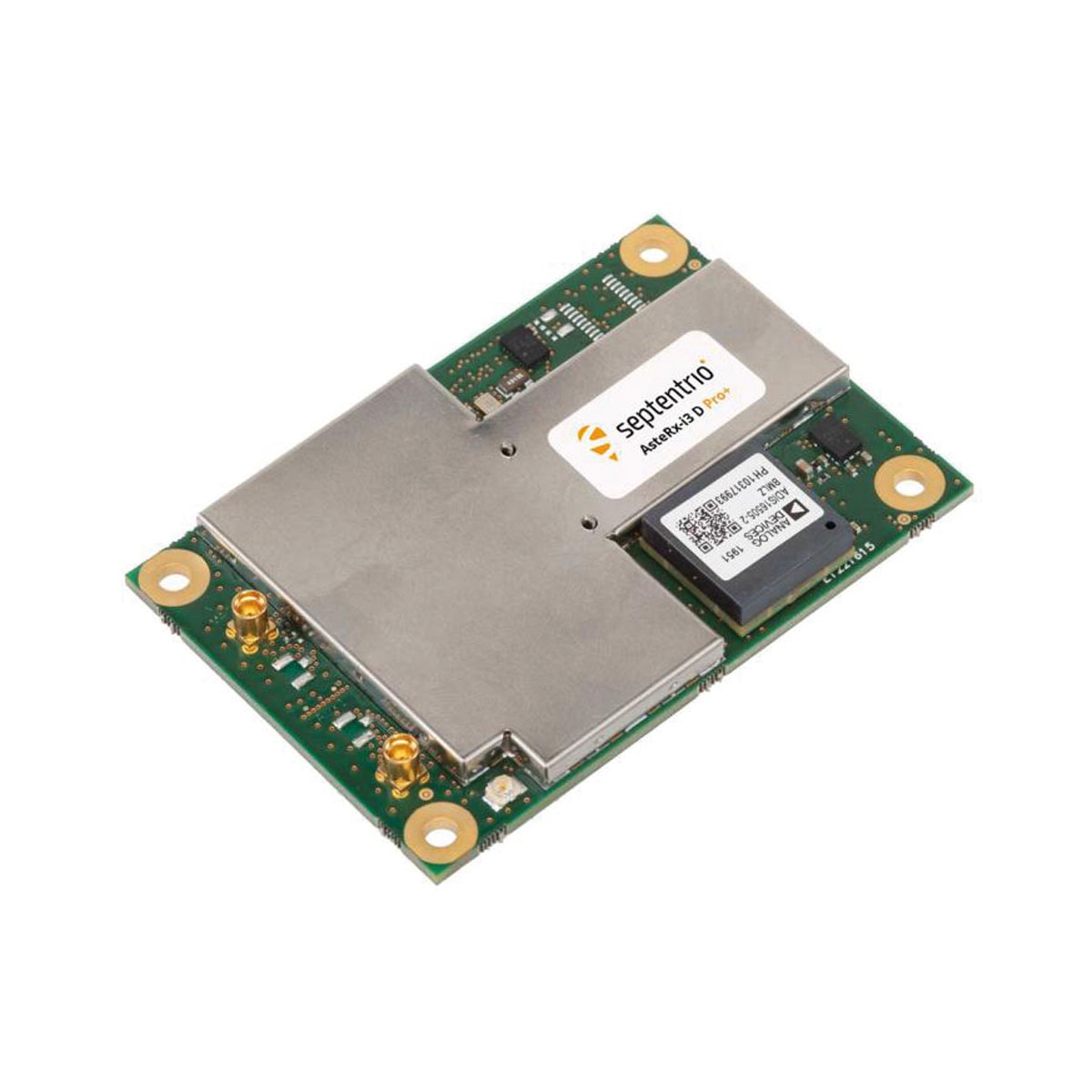 Septentrio GNSS-Board AsteRx-i3 D Pro+ mit Abschirmblech und IMU-Sensor.