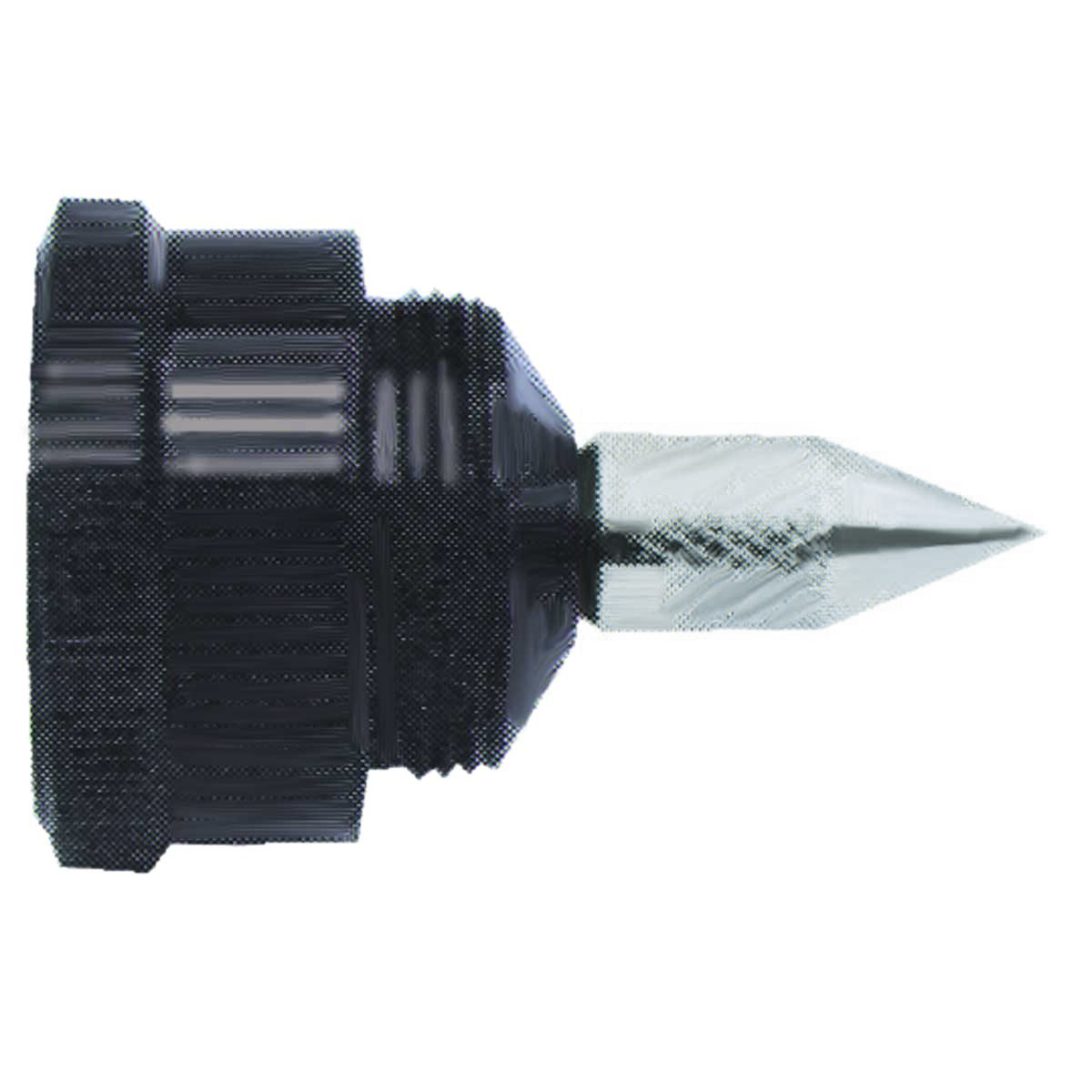 Schwarze Dornverlängerung mit Gewinde und Stahlspitze, Prismenkonstante -34 mm.