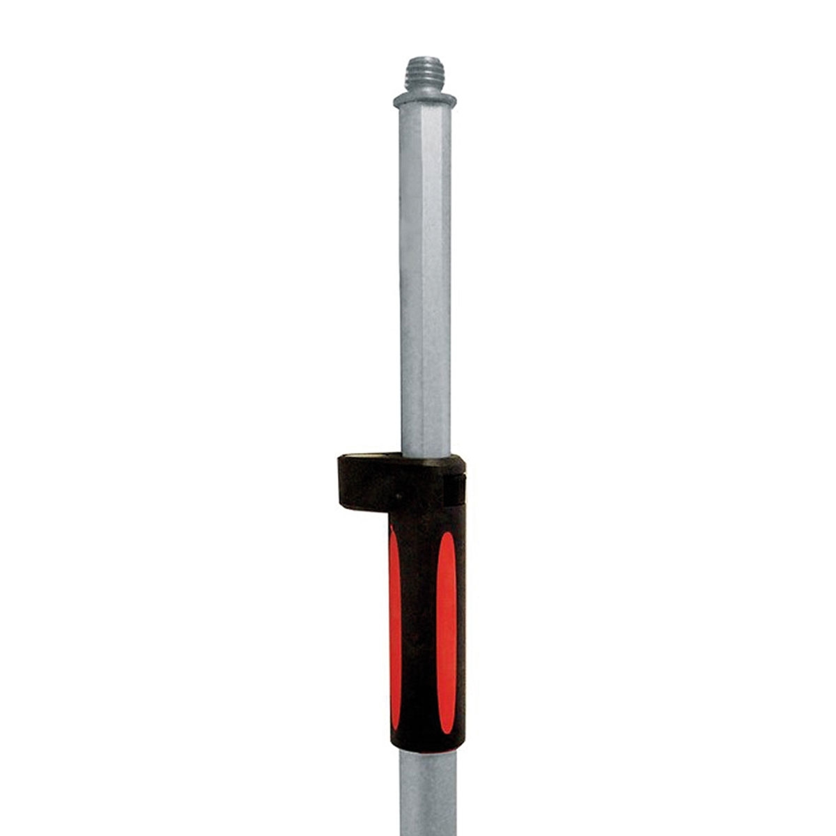 Nahaufnahme der schwarz-roten Klemme und des 5/8-Zoll-Gewindes am Leica GLS13.