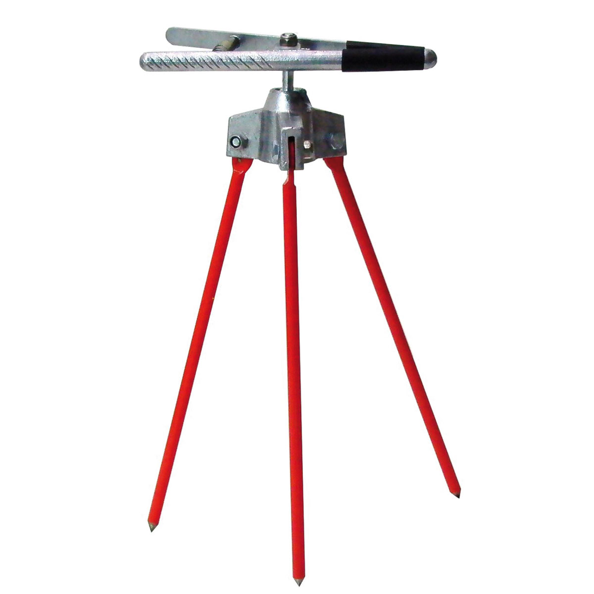 Mini-Stativ 27 cm mit roten Beinen, Kugelgelenkkopf und Klemmbügel.