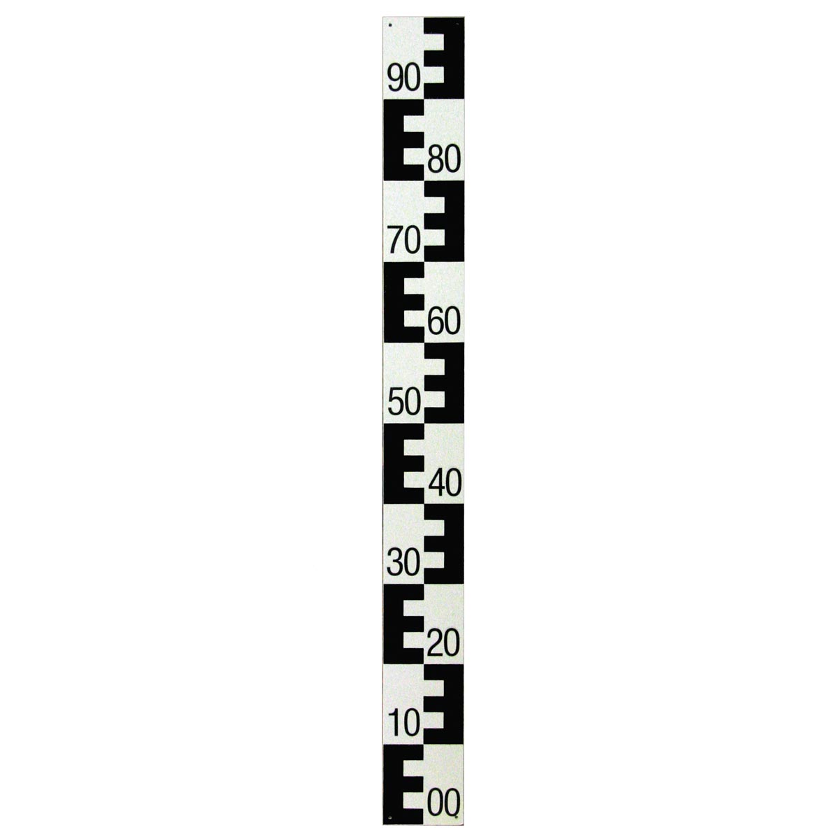 Schwarz-weiße Pegellatte aus Hartkunststoff, 1 m, mit E-Teilung von oben 90 nach unten 00.