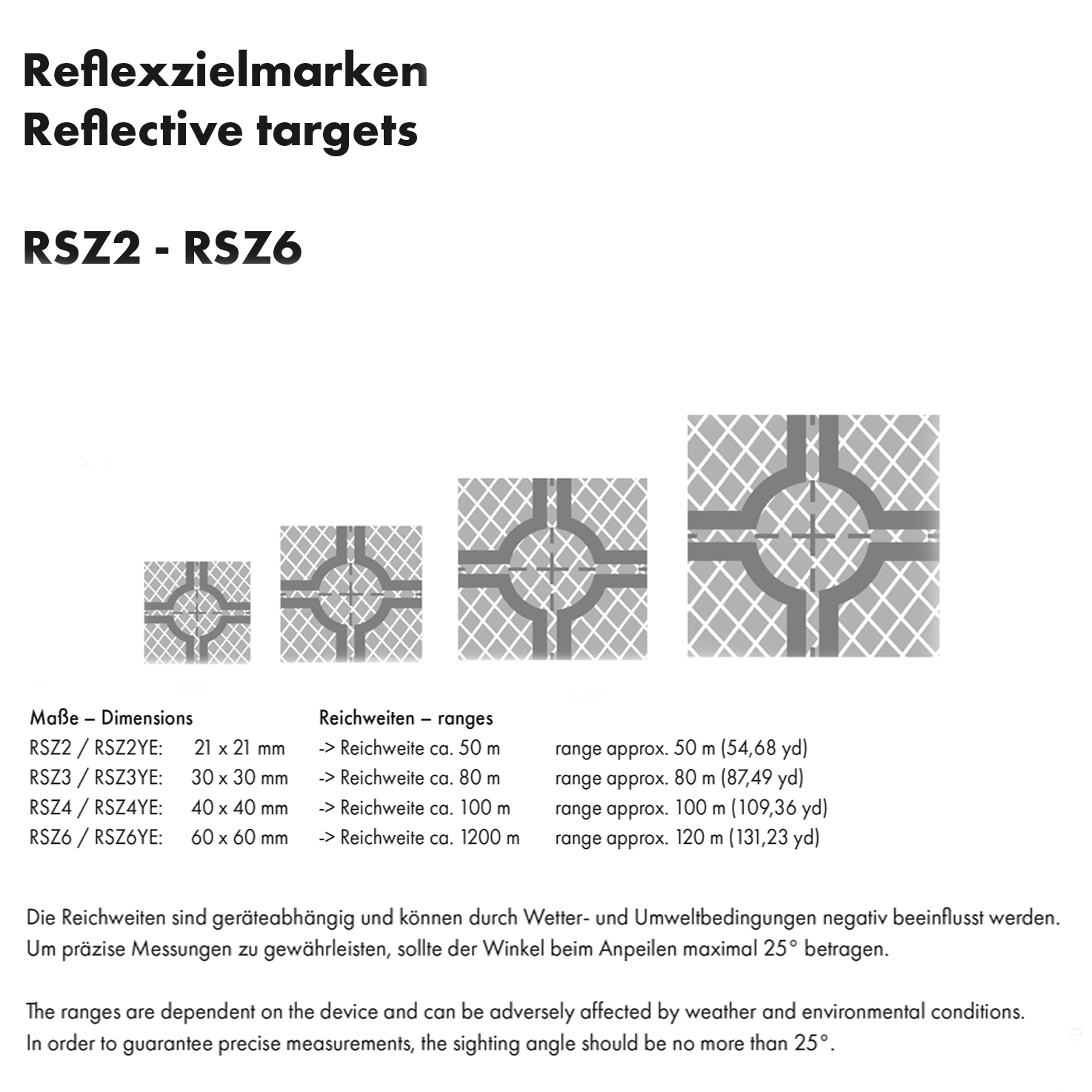 Reflexzielmarken - selbstklebend - RSZ2 21 x 21 mm auf Folie, Zielweite ca. 50 m