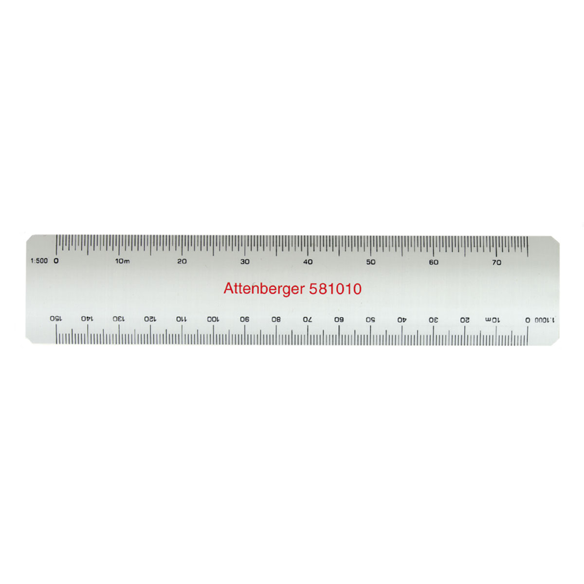 Weißer Vierfacetten-Maßstab mit Skalen 1:500 und 1:1000 und rotem Aufdruck Attenberger 581010.