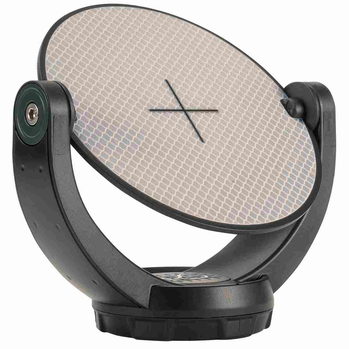 Die runde, reflektierende Laserscanner- und SLAM-Marke RSL452 auf dem drehbaren, schwarzen Halter.