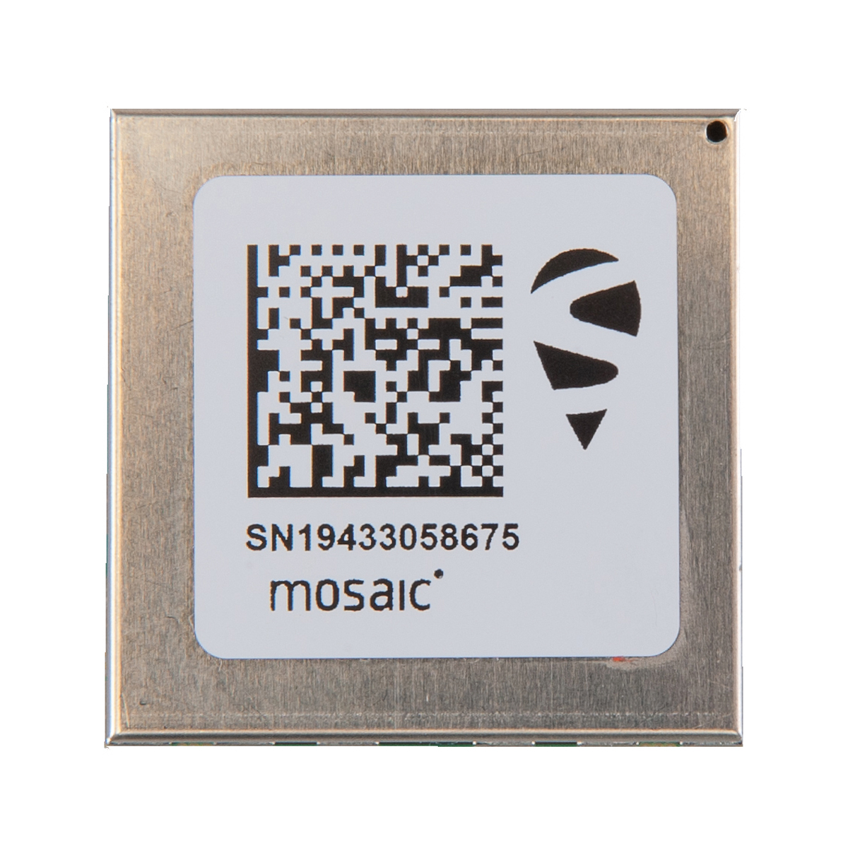Septentrio GNSS-Modul mosaic-X5 mit Abschirmblech und Datamatrix-Code.