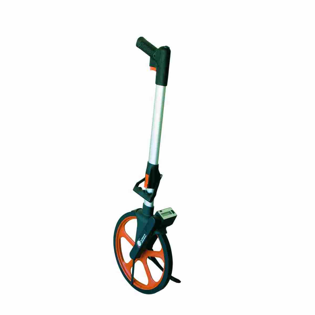 Digitales Nedo Leichtmessrad mit Klappmechanismus und orangefarbenem Präzisionsrad in Ganzansicht.