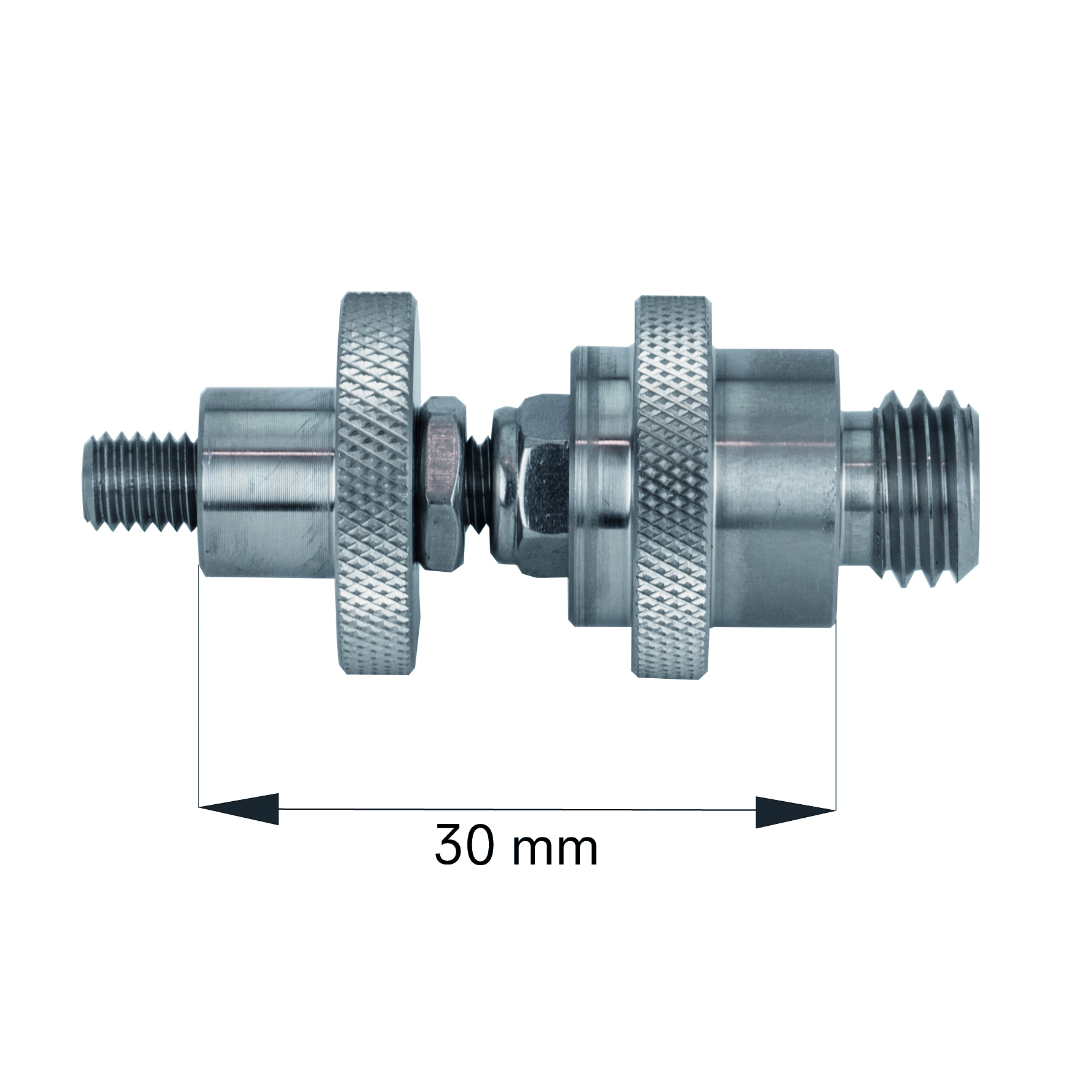 Technische Darstellung des Adapters für Wandbolzen mit der Längenangabe $30 \text{ mm}$.