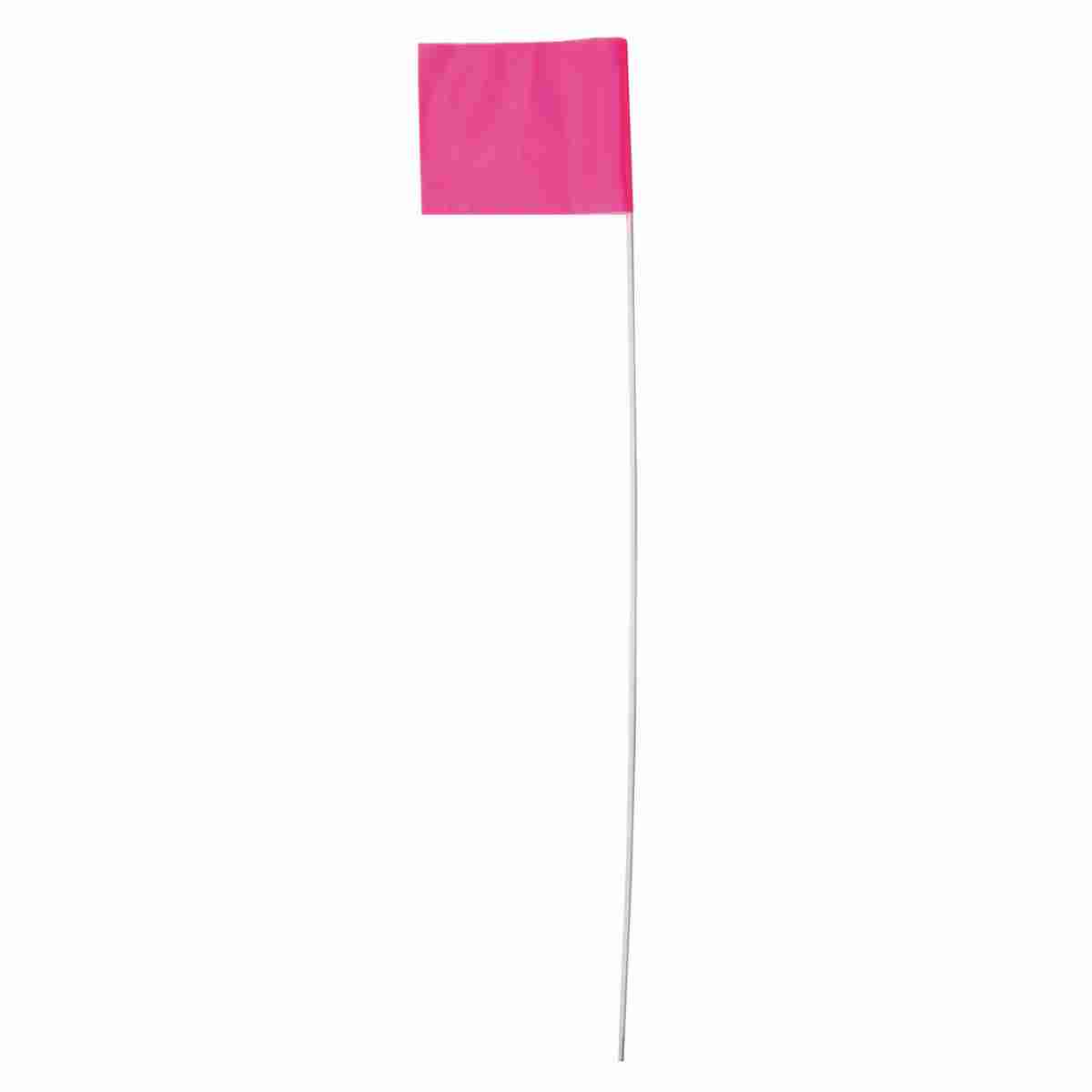 Pinke Markierungsflagge 127 x 102 mm an weißem Kunststoffstab 610 mm.