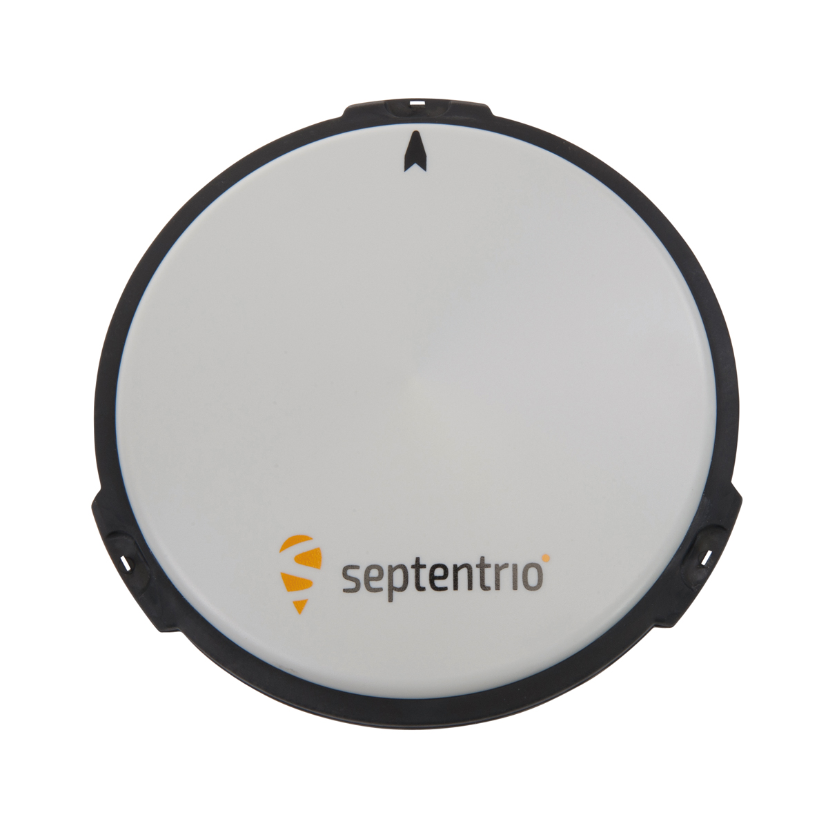 Septentrio GNSS-Antenne PolaNt-x MF v2 in Hellgrau mit schwarzem Rand, Draufsicht.
