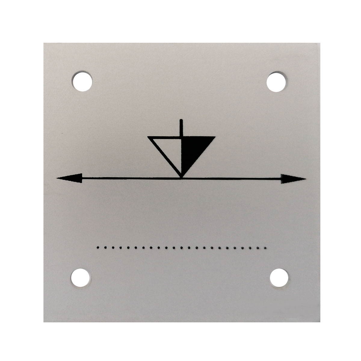 Eloxierte Meterrissmarke aus Aluminium 50 x 50 mm mit Höhensymbol, Doppelpfeil und Beschriftungslinie.